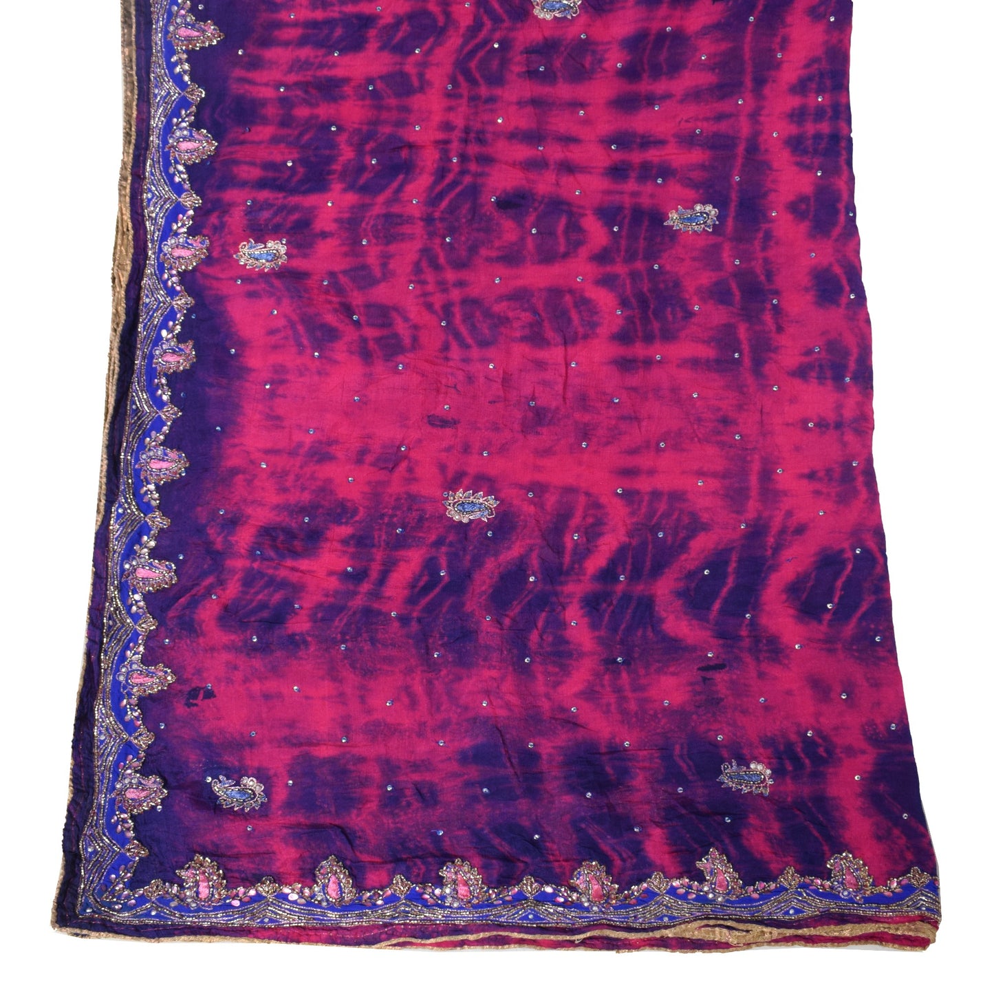 Sushila Vintage Tie-Dye Scrap Dupatta Pure Chiffon Handmade Magenta Long Stole