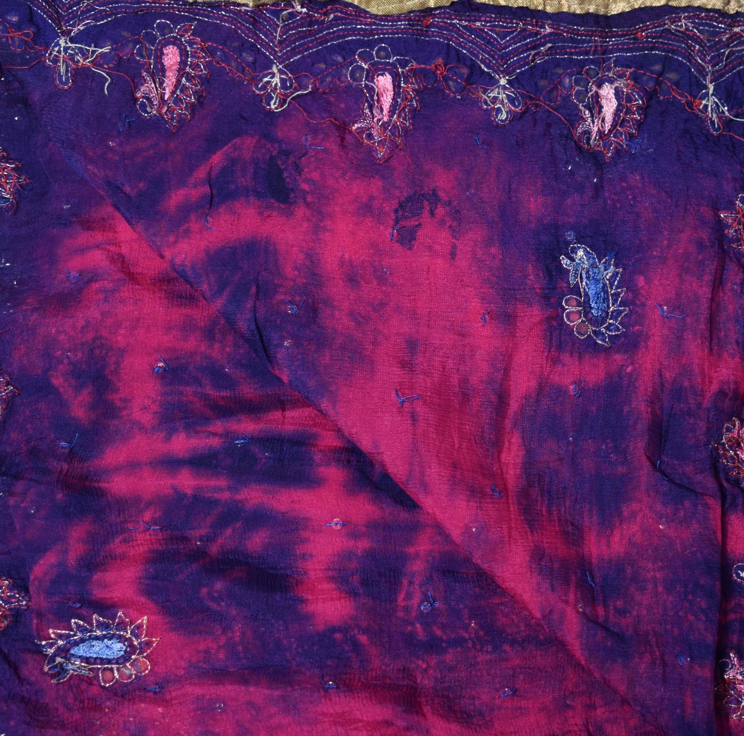 Sushila Vintage Tie-Dye Scrap Dupatta Pure Chiffon Handmade Magenta Long Stole