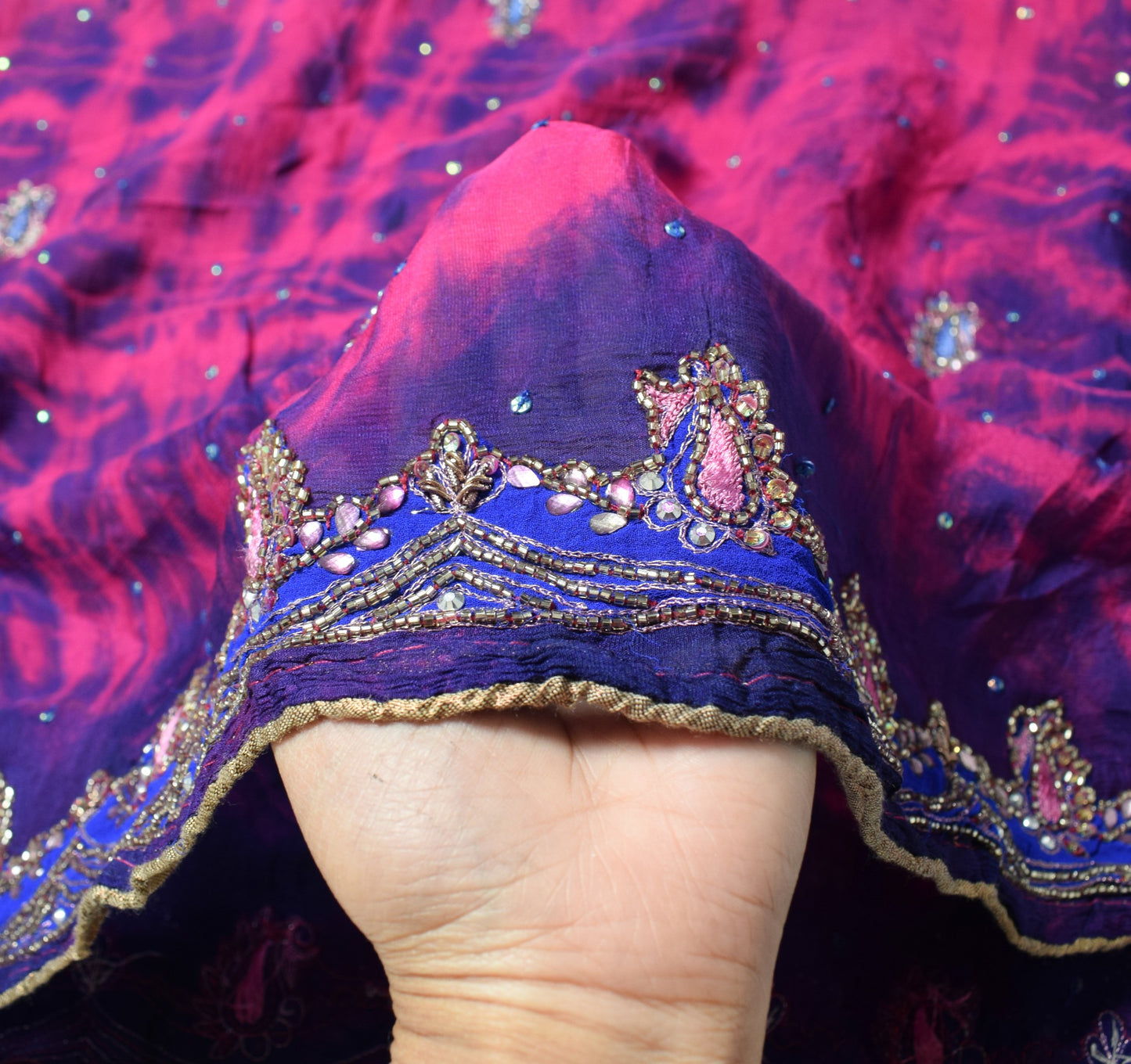Sushila Vintage Tie-Dye Scrap Dupatta Pure Chiffon Handmade Magenta Long Stole