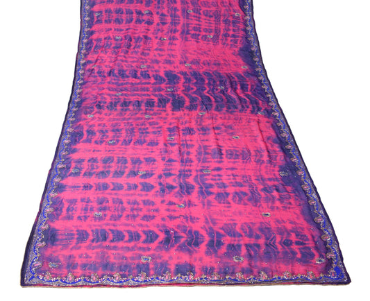 Sushila Vintage Tie-Dye Scrap Dupatta Pure Chiffon Handmade Magenta Long Stole