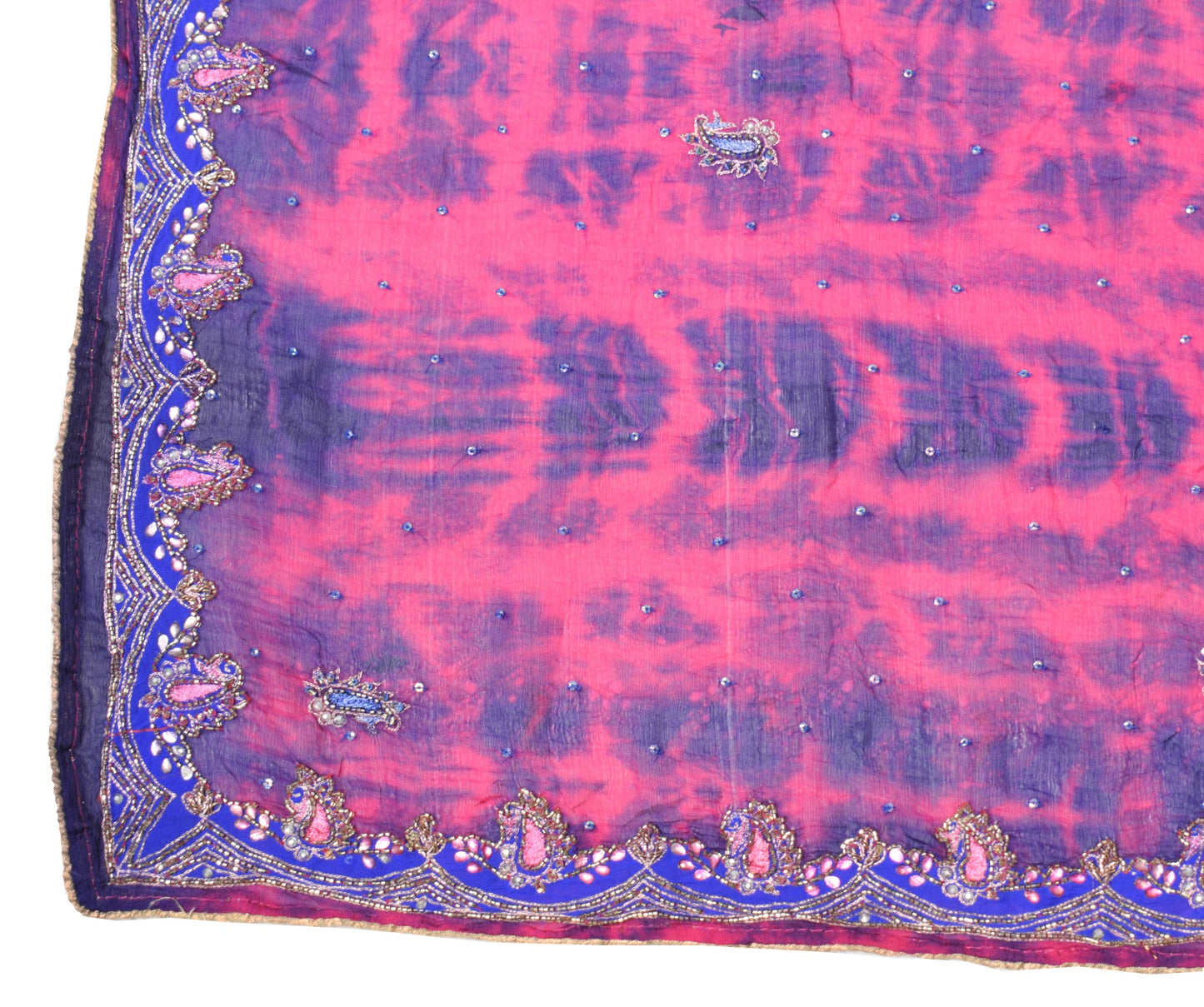 Sushila Vintage Tie-Dye Scrap Dupatta Pure Chiffon Handmade Magenta Long Stole