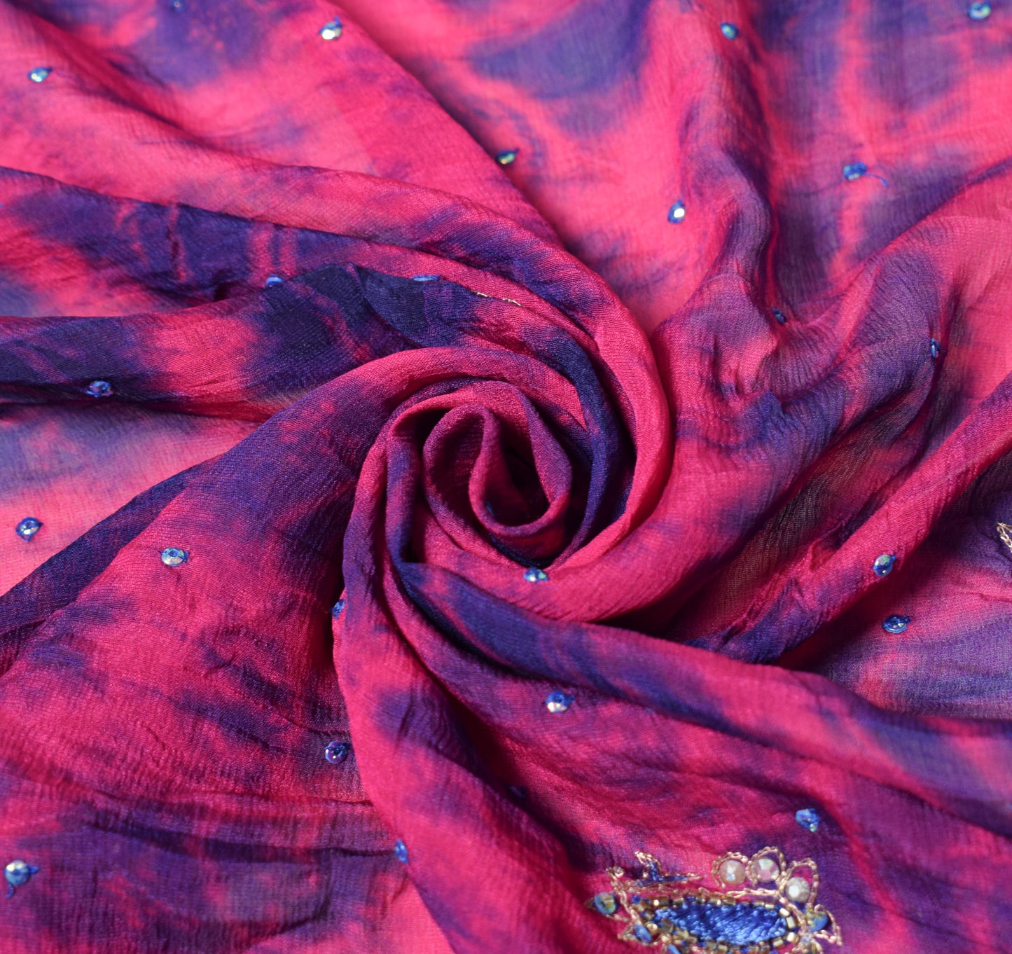 Sushila Vintage Tie-Dye Scrap Dupatta Pure Chiffon Handmade Magenta Long Stole