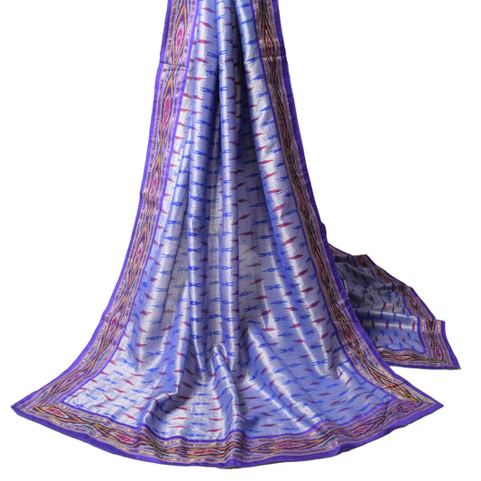 Sushila Vintage Hand Woven Ikat Scrap Dupatta Pure Silk Purple Soft Long Stole