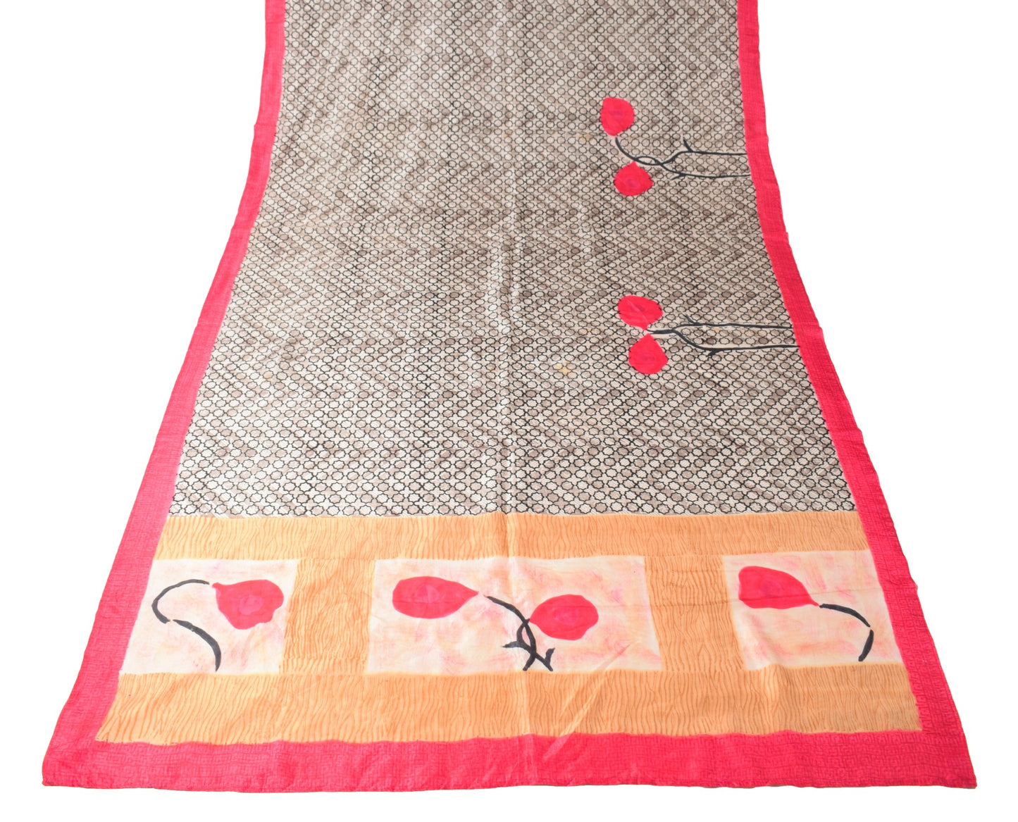 Sushila Vintage Beige Black Scrap Dupatta Pure Silk Geometrical Print Long Stole