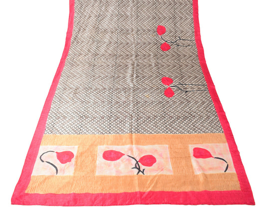 Sushila Vintage Beige Black Scrap Dupatta Pure Silk Geometrical Print Long Stole