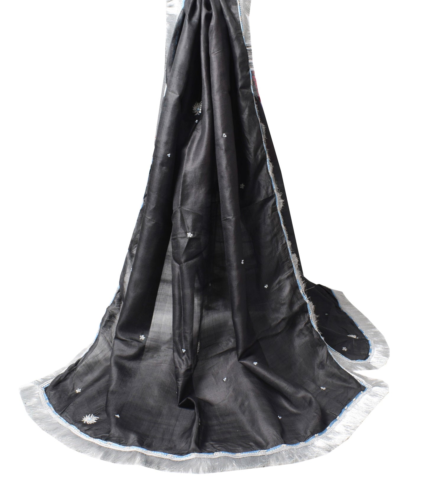 Sushila Vintage Black Scrap Dupatta Pure Tussar Hand Embroidered Soft Long Stole