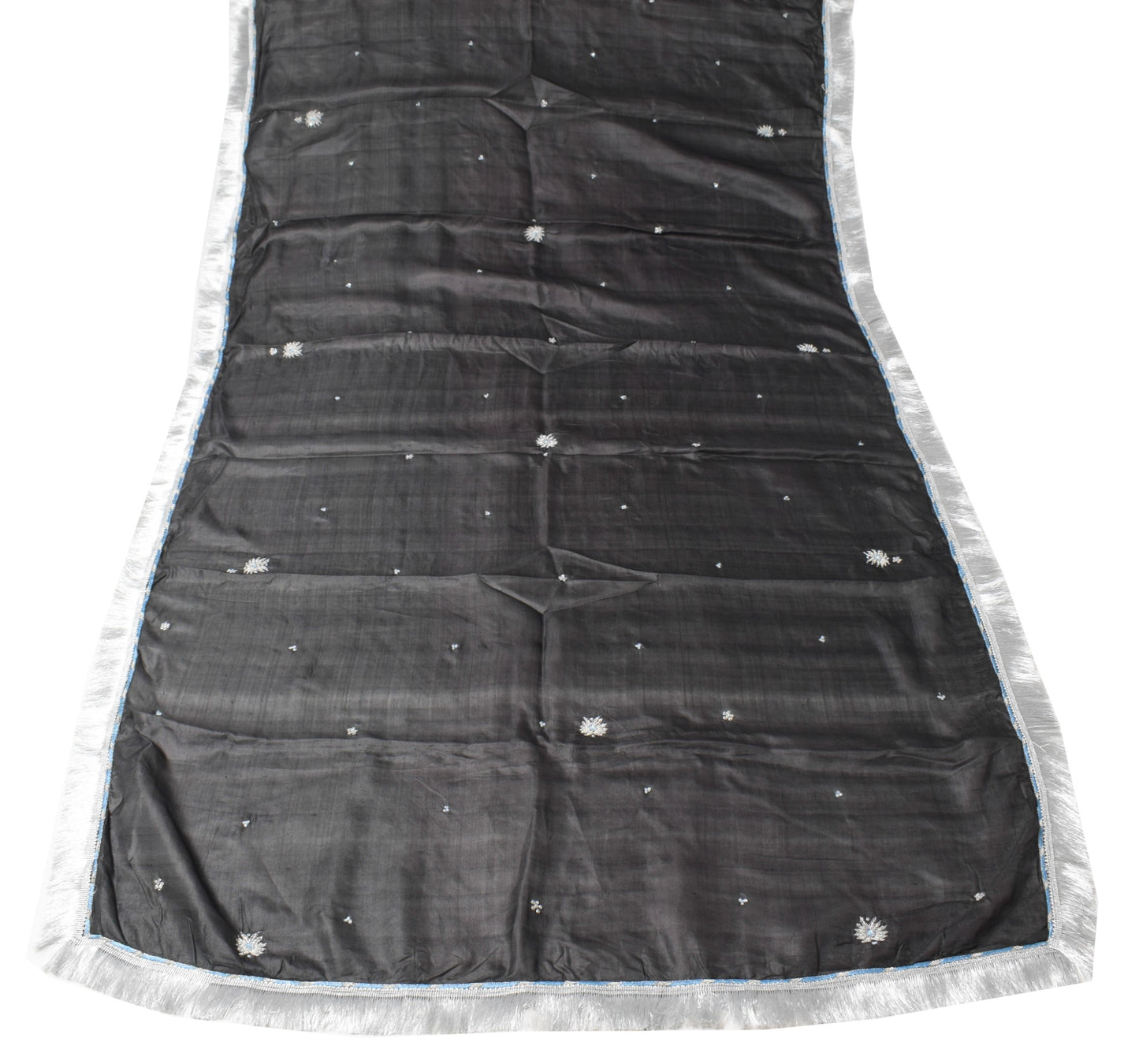 Sushila Vintage Black Scrap Dupatta Pure Tussar Hand Embroidered Soft Long Stole