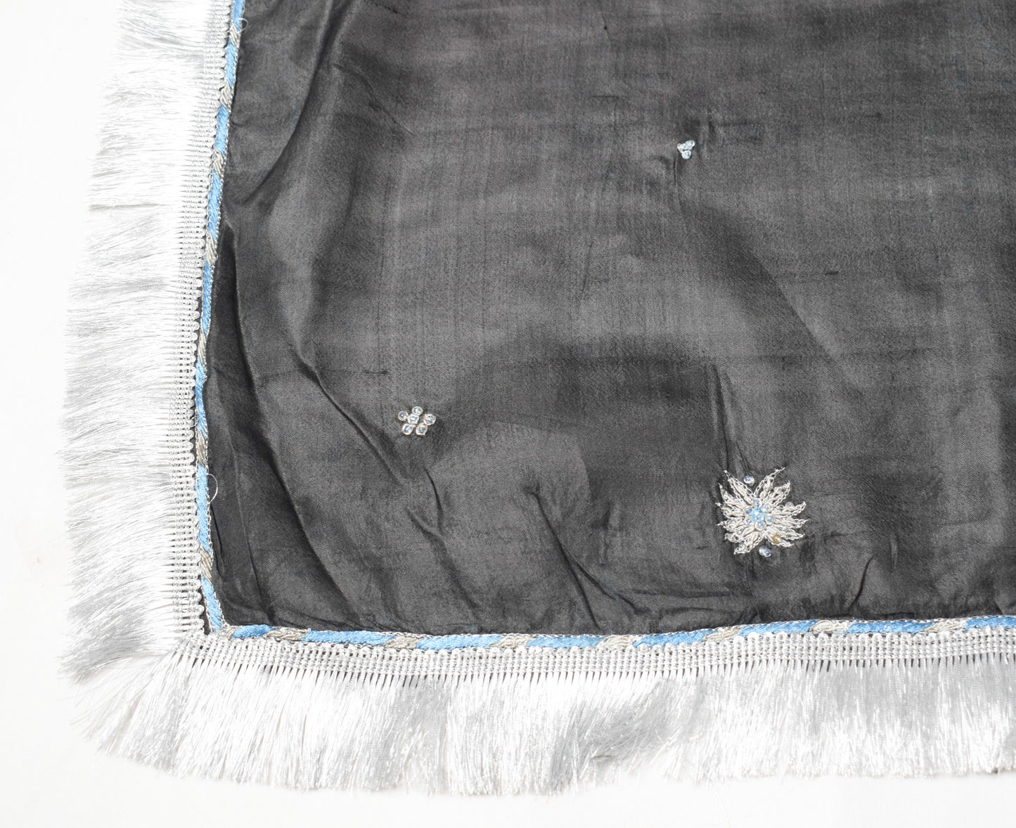 Sushila Vintage Black Scrap Dupatta Pure Tussar Hand Embroidered Soft Long Stole