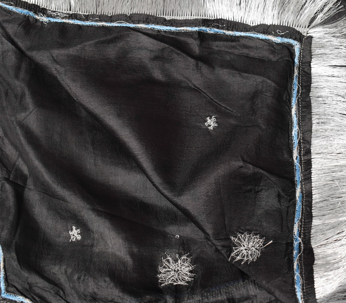 Sushila Vintage Black Scrap Dupatta Pure Tussar Hand Embroidered Soft Long Stole