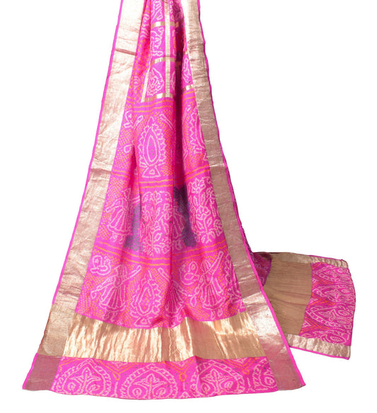Sushila Vintage Bandhani Printed Scrap Dupatta Pure Silk Magenta Soft Long Stole