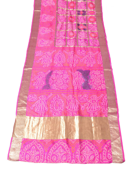 Sushila Vintage Bandhani Printed Scrap Dupatta Pure Silk Magenta Soft Long Stole