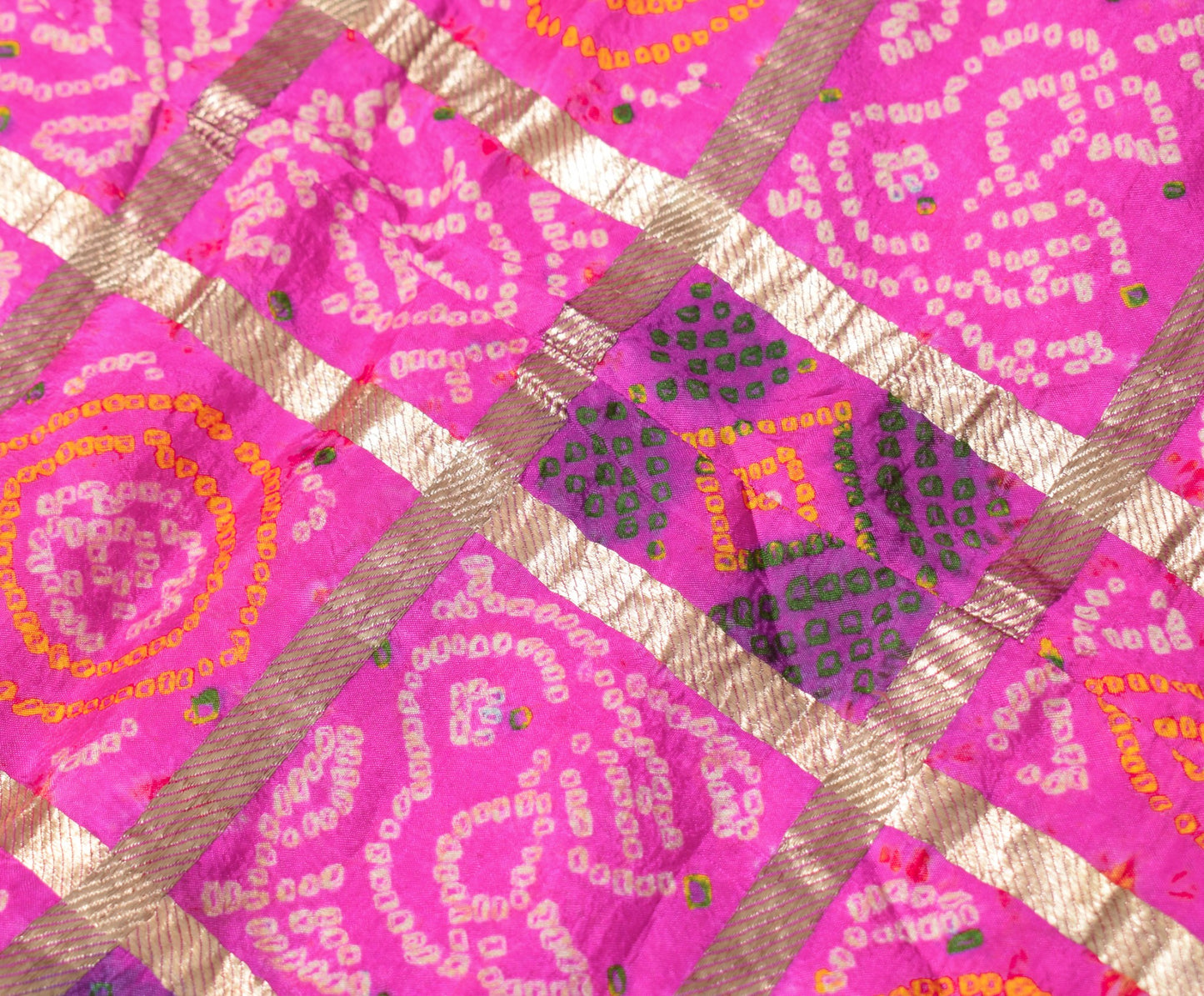 Sushila Vintage Bandhani Printed Scrap Dupatta Pure Silk Magenta Soft Long Stole