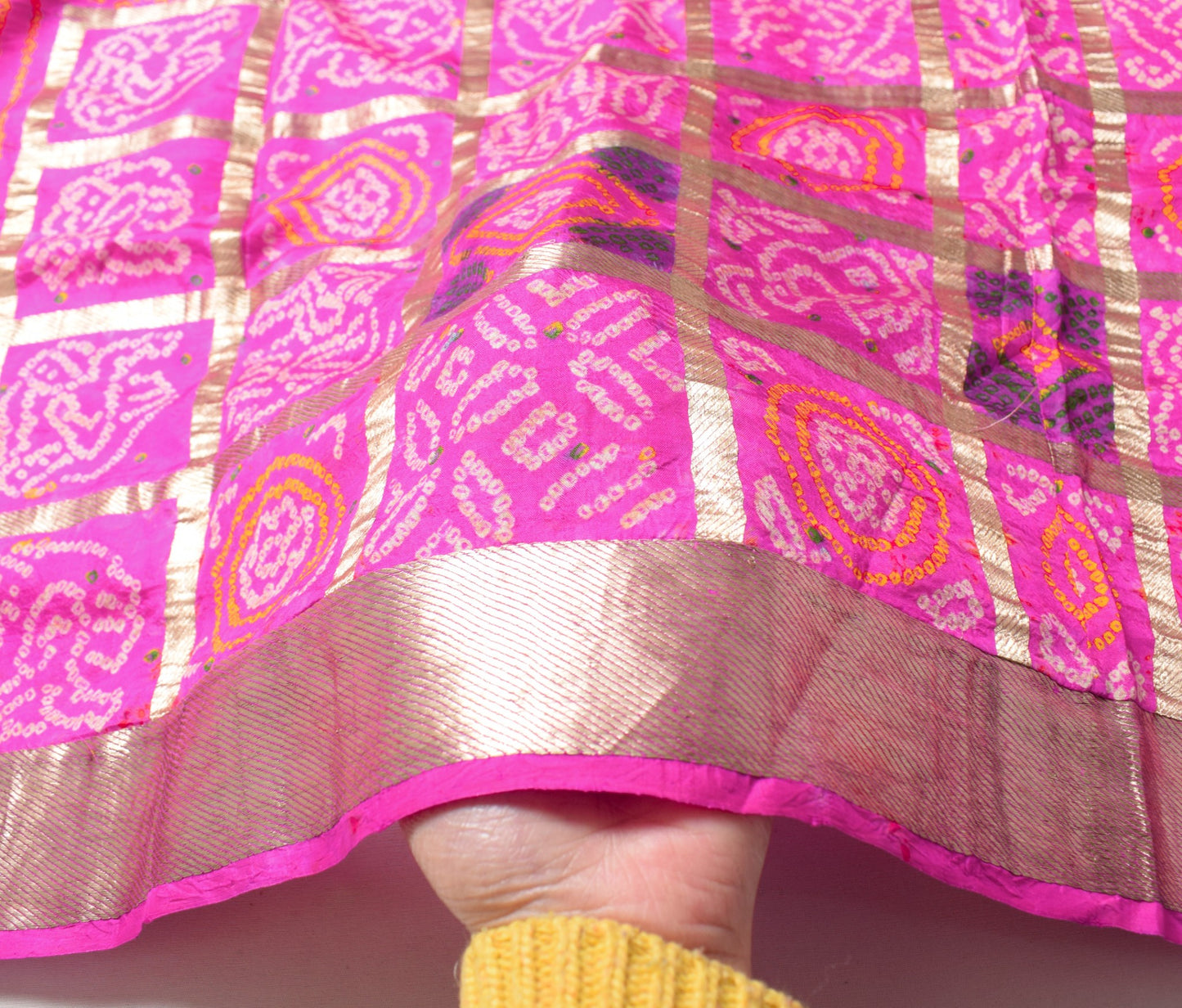 Sushila Vintage Bandhani Printed Scrap Dupatta Pure Silk Magenta Soft Long Stole