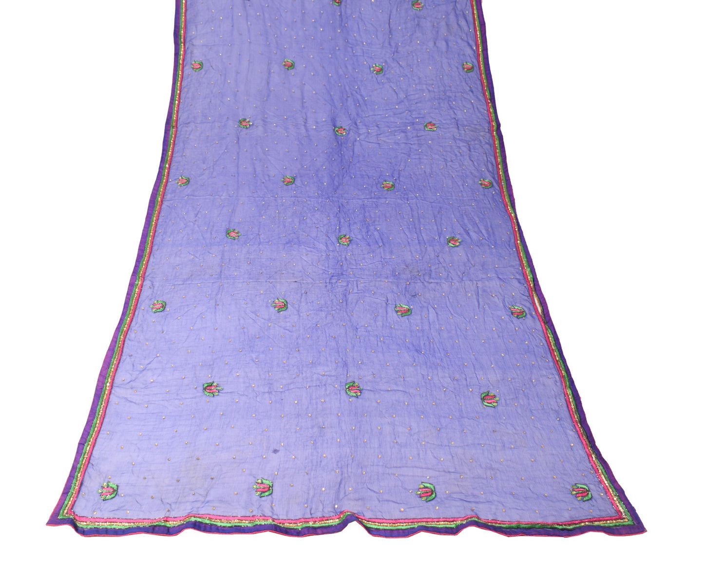 Sushila Vintage Blue Scrap Dupatta Pure Chiffon Stone Glass Beads Work LongStole