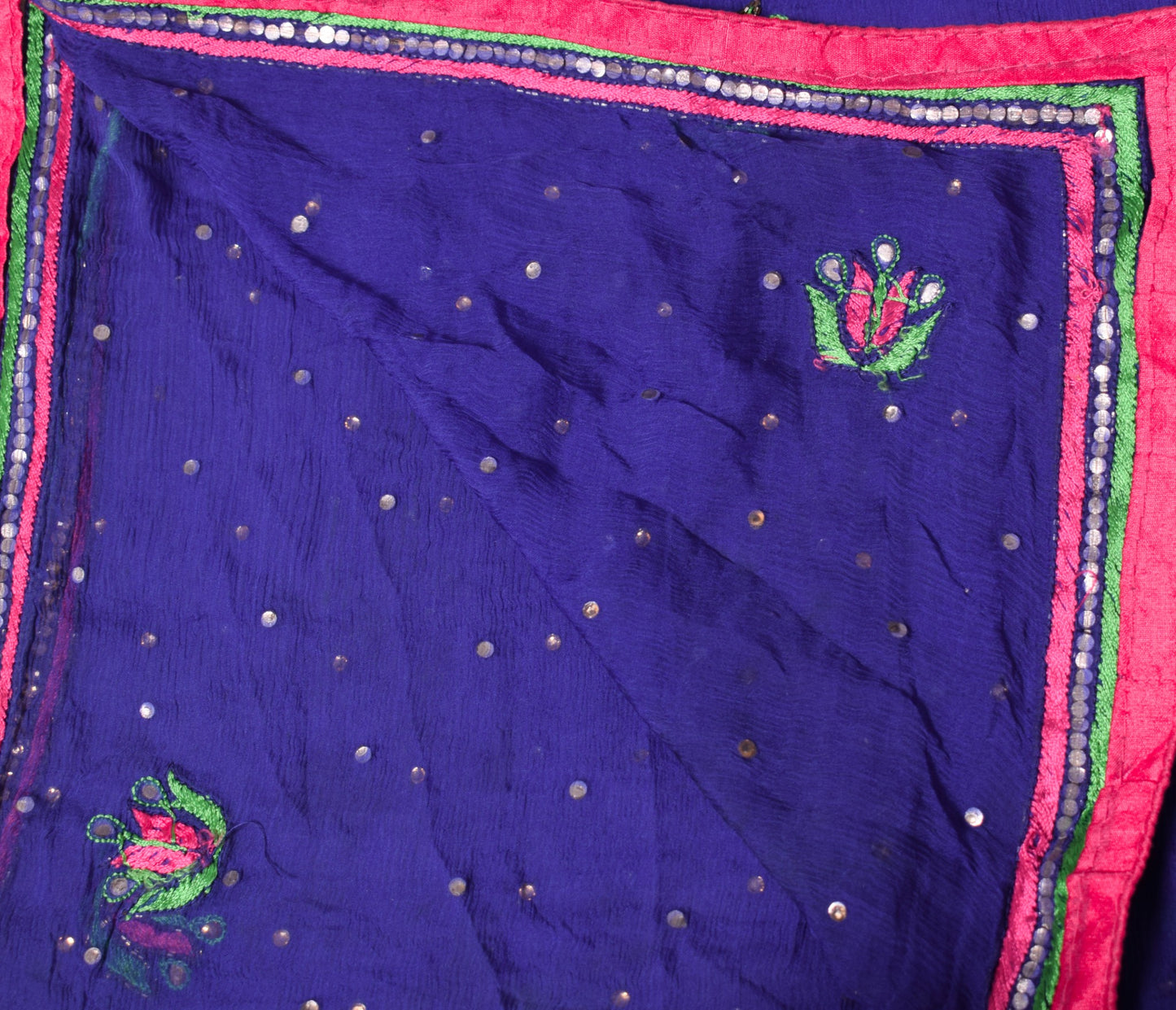 Sushila Vintage Blue Scrap Dupatta Pure Chiffon Stone Glass Beads Work LongStole
