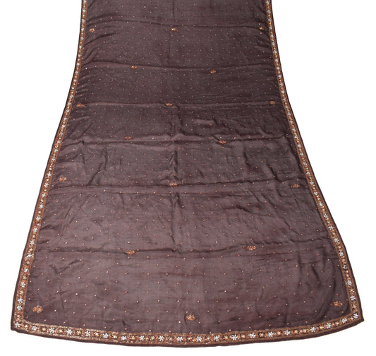 Sushila Vintage Sequins Embellish Scrap Dupatta Pure Chiffon Brown Long Stole