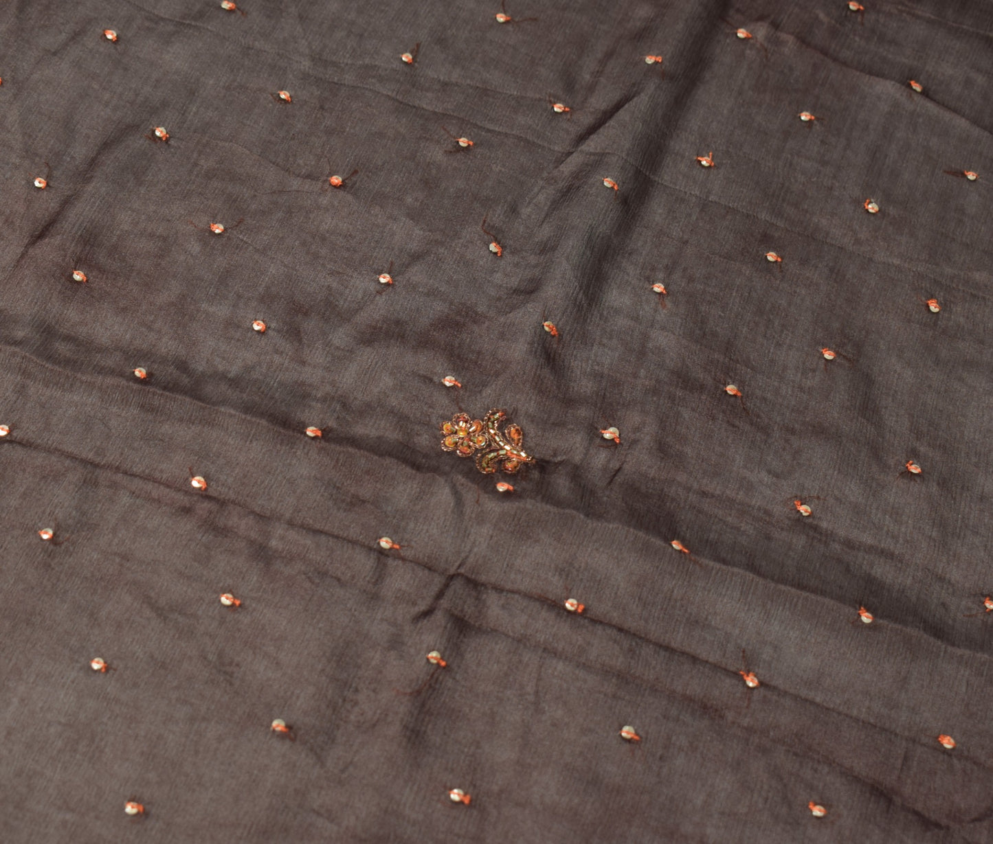 Sushila Vintage Sequins Embellish Scrap Dupatta Pure Chiffon Brown Long Stole