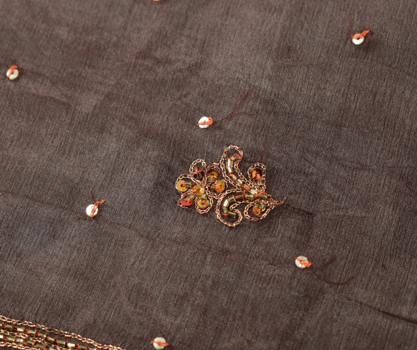 Sushila Vintage Sequins Embellish Scrap Dupatta Pure Chiffon Brown Long Stole