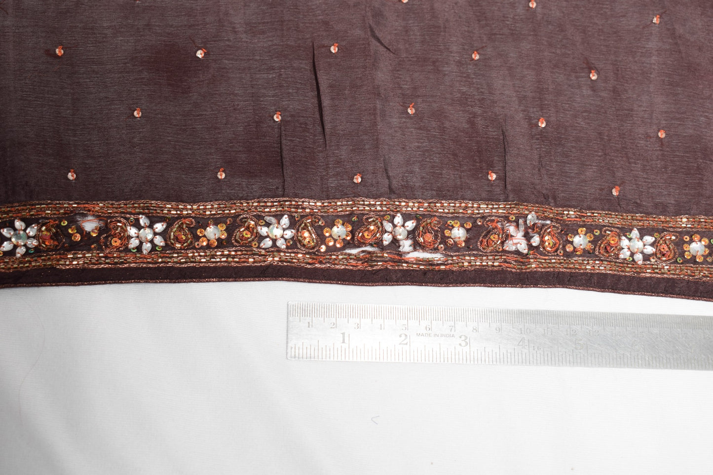 Sushila Vintage Sequins Embellish Scrap Dupatta Pure Chiffon Brown Long Stole