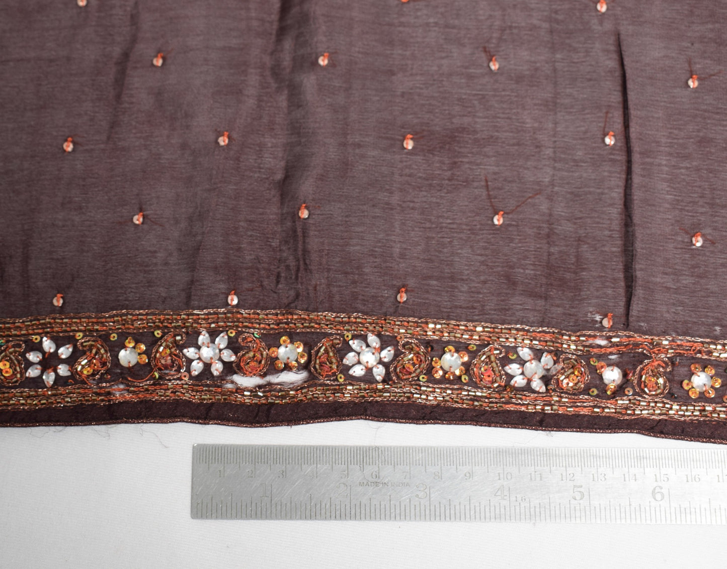 Sushila Vintage Sequins Embellish Scrap Dupatta Pure Chiffon Brown Long Stole