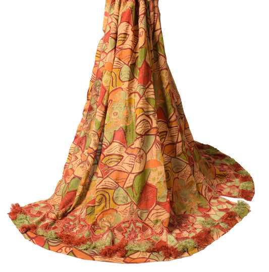 Sushila Vintage Multi-Color Scrap Dupatta Printed Pearl Work Pure Silk LongStole