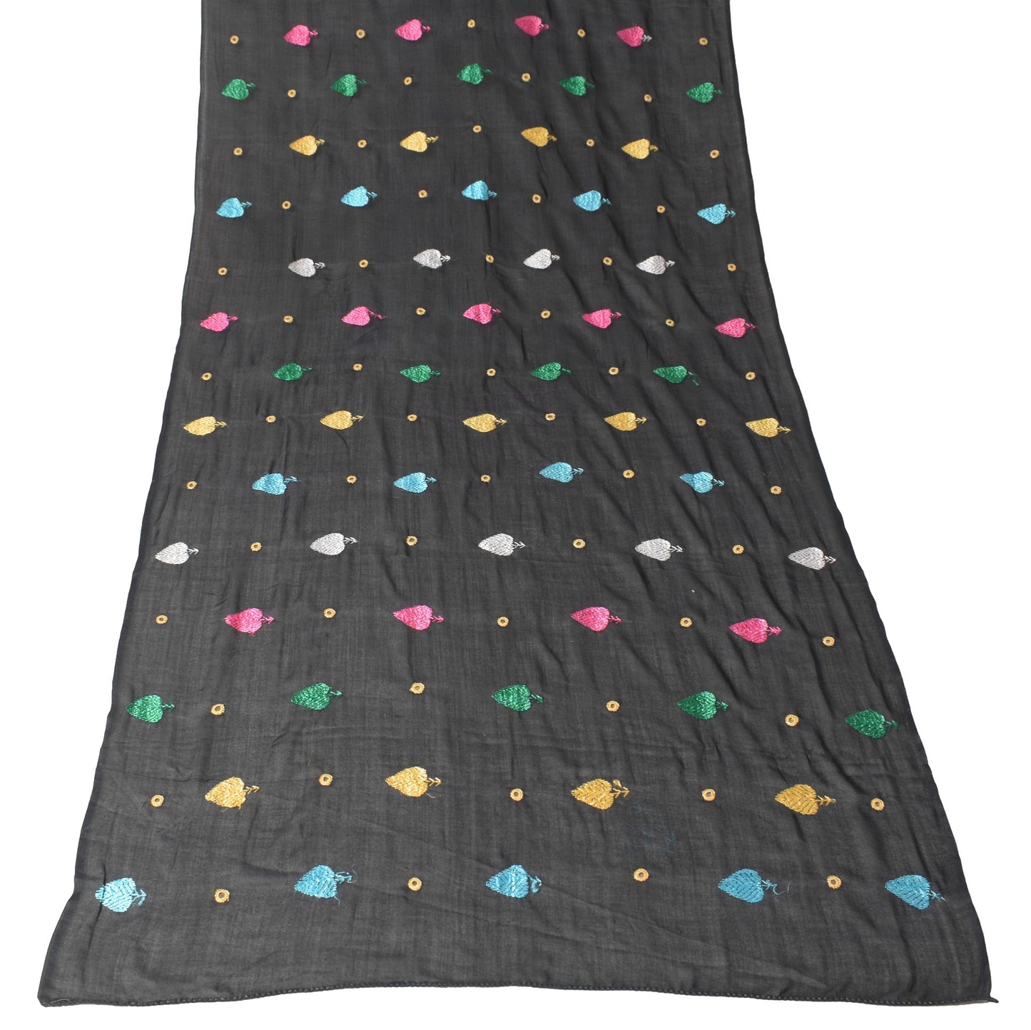 Sushila Vintage Black Scrap Dupatta Art Cotton Phulkari Embroidered Long Stole