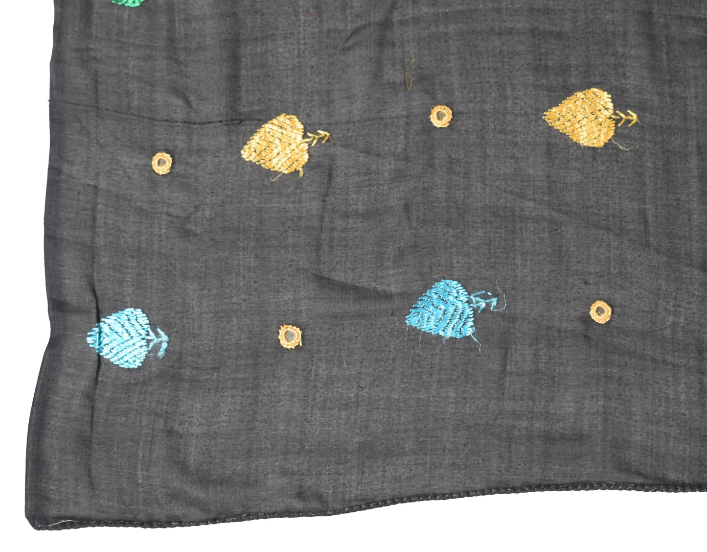 Sushila Vintage Black Scrap Dupatta Art Cotton Phulkari Embroidered Long Stole