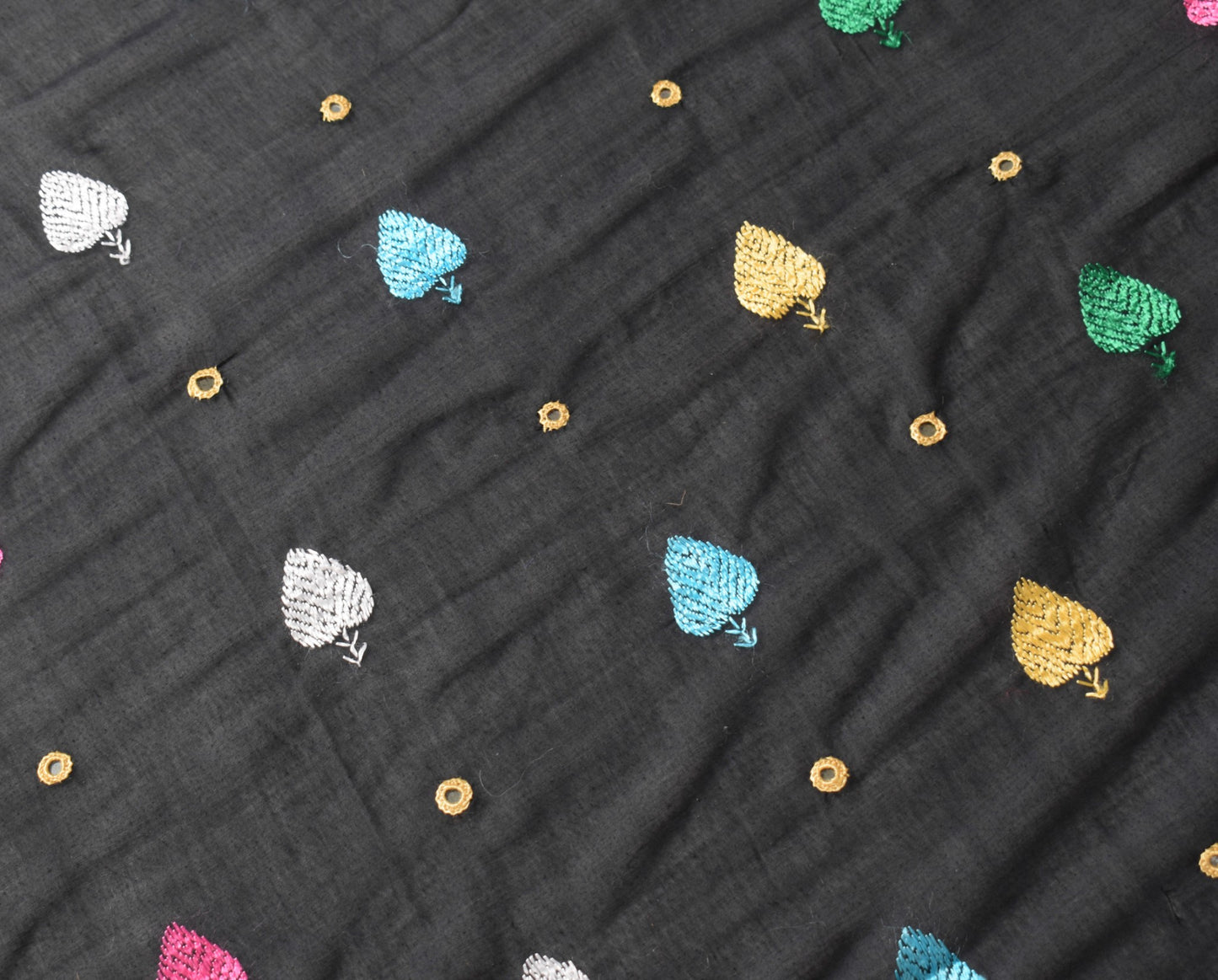 Sushila Vintage Black Scrap Dupatta Art Cotton Phulkari Embroidered Long Stole