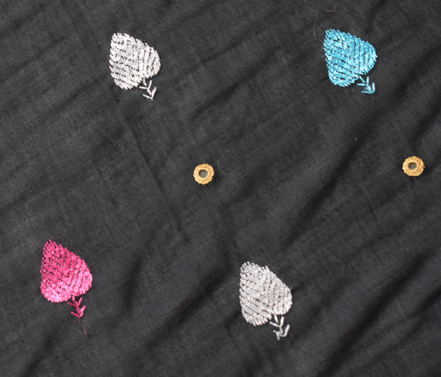 Sushila Vintage Black Scrap Dupatta Art Cotton Phulkari Embroidered Long Stole