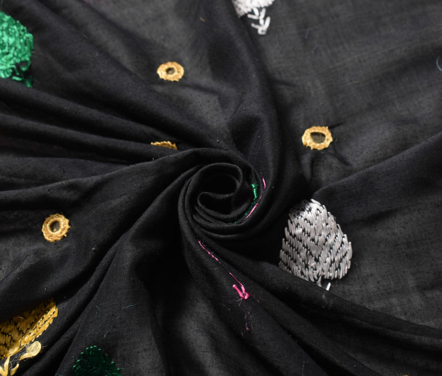 Sushila Vintage Black Scrap Dupatta Art Cotton Phulkari Embroidered Long Stole