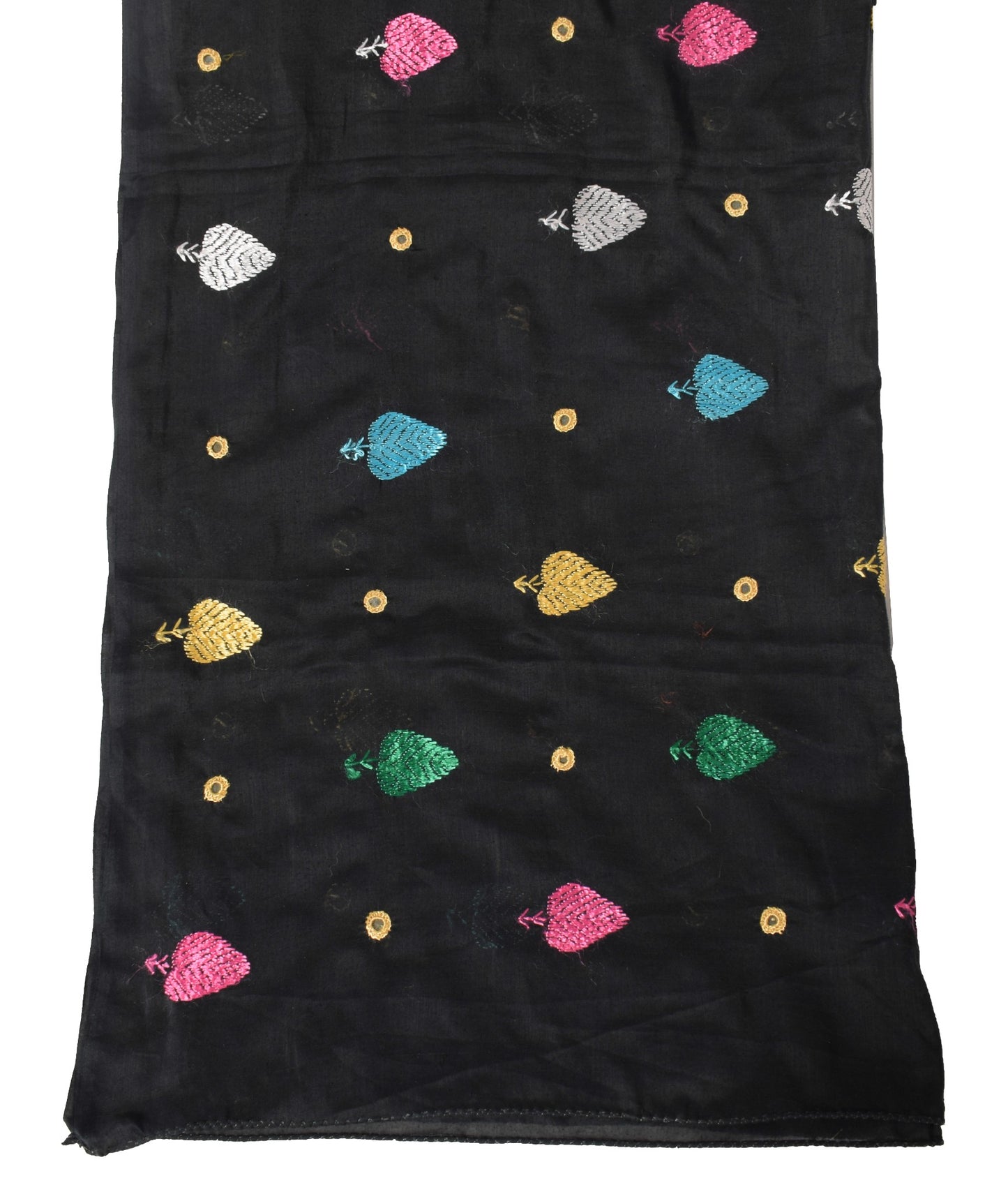 Sushila Vintage Black Scrap Dupatta Art Cotton Phulkari Embroidered Long Stole