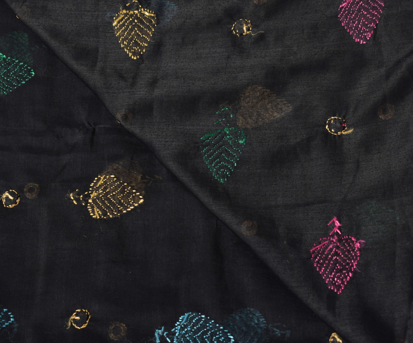 Sushila Vintage Black Scrap Dupatta Art Cotton Phulkari Embroidered Long Stole