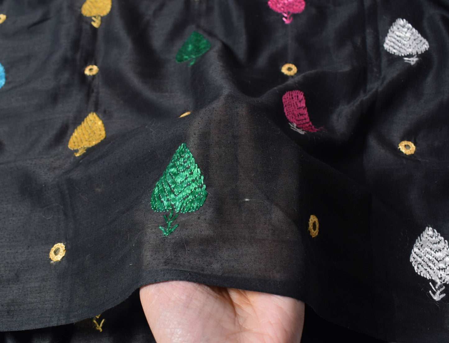 Sushila Vintage Black Scrap Dupatta Art Cotton Phulkari Embroidered Long Stole