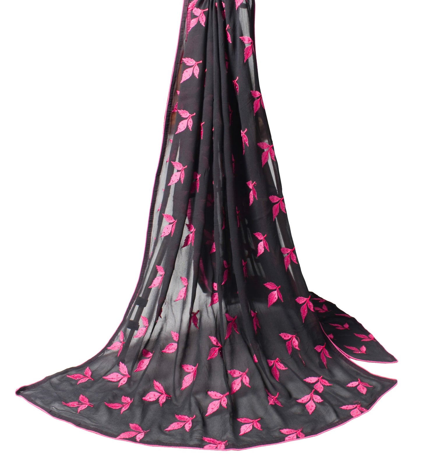 Sushila Vintage Black Scrap Dupatta Pure Georgette Embroidered Leaves Long Stole