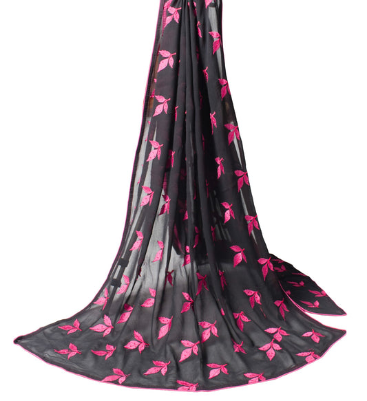 Sushila Vintage Black Scrap Dupatta Pure Georgette Embroidered Leaves Long Stole