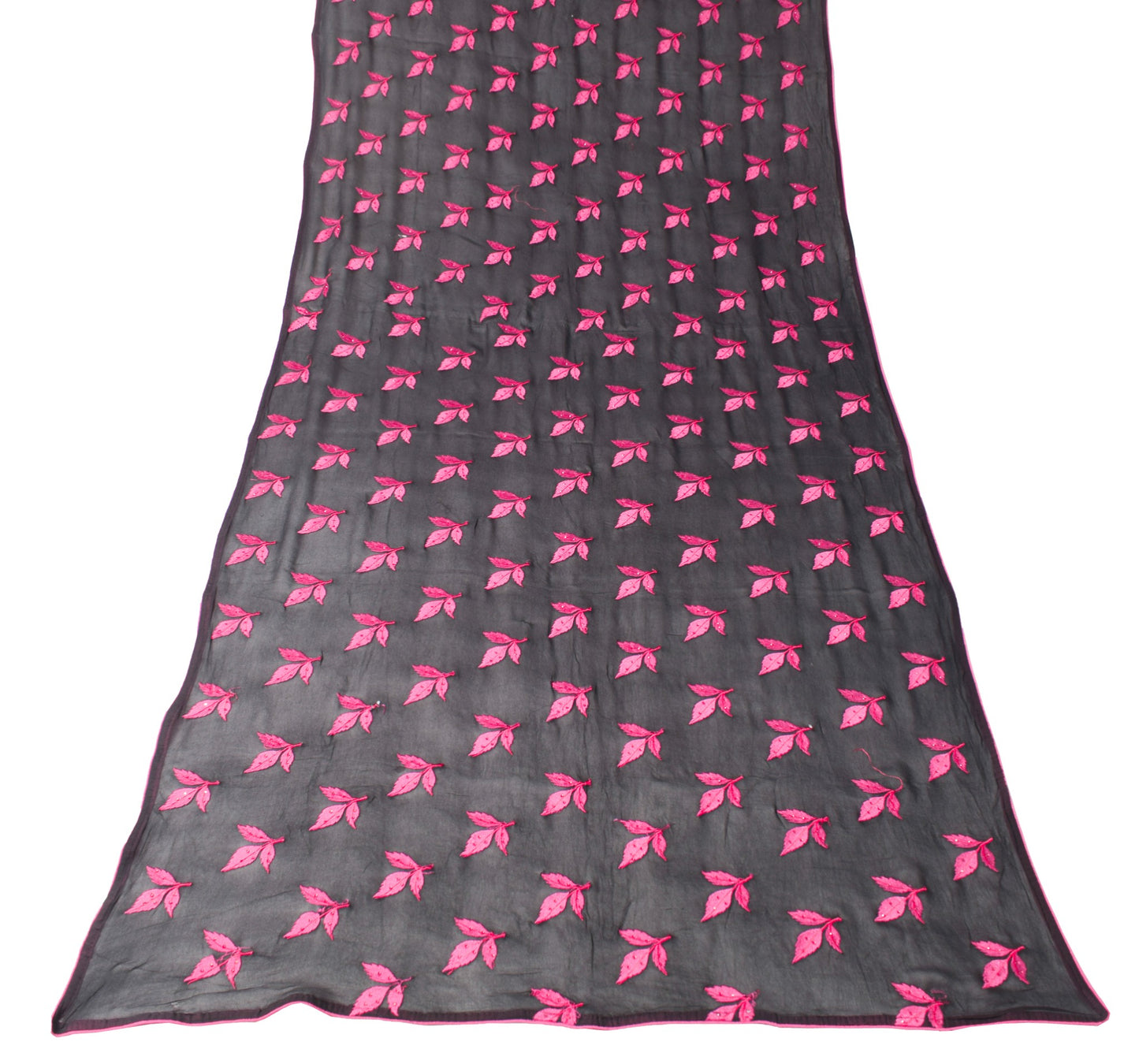 Sushila Vintage Black Scrap Dupatta Pure Georgette Embroidered Leaves Long Stole