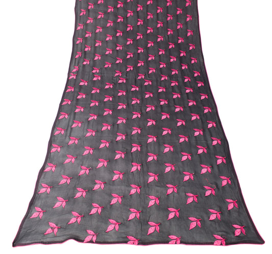 Sushila Vintage Black Scrap Dupatta Pure Georgette Embroidered Leaves Long Stole