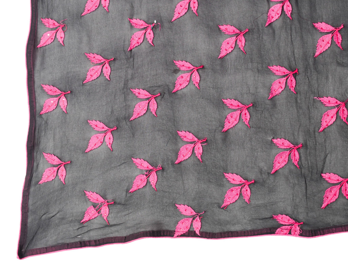 Sushila Vintage Black Scrap Dupatta Pure Georgette Embroidered Leaves Long Stole