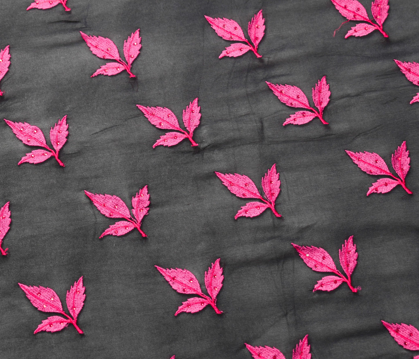 Sushila Vintage Black Scrap Dupatta Pure Georgette Embroidered Leaves Long Stole