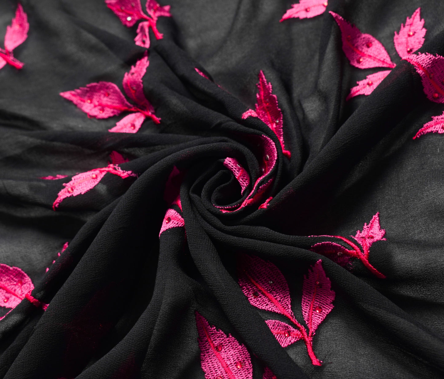 Sushila Vintage Black Scrap Dupatta Pure Georgette Embroidered Leaves Long Stole