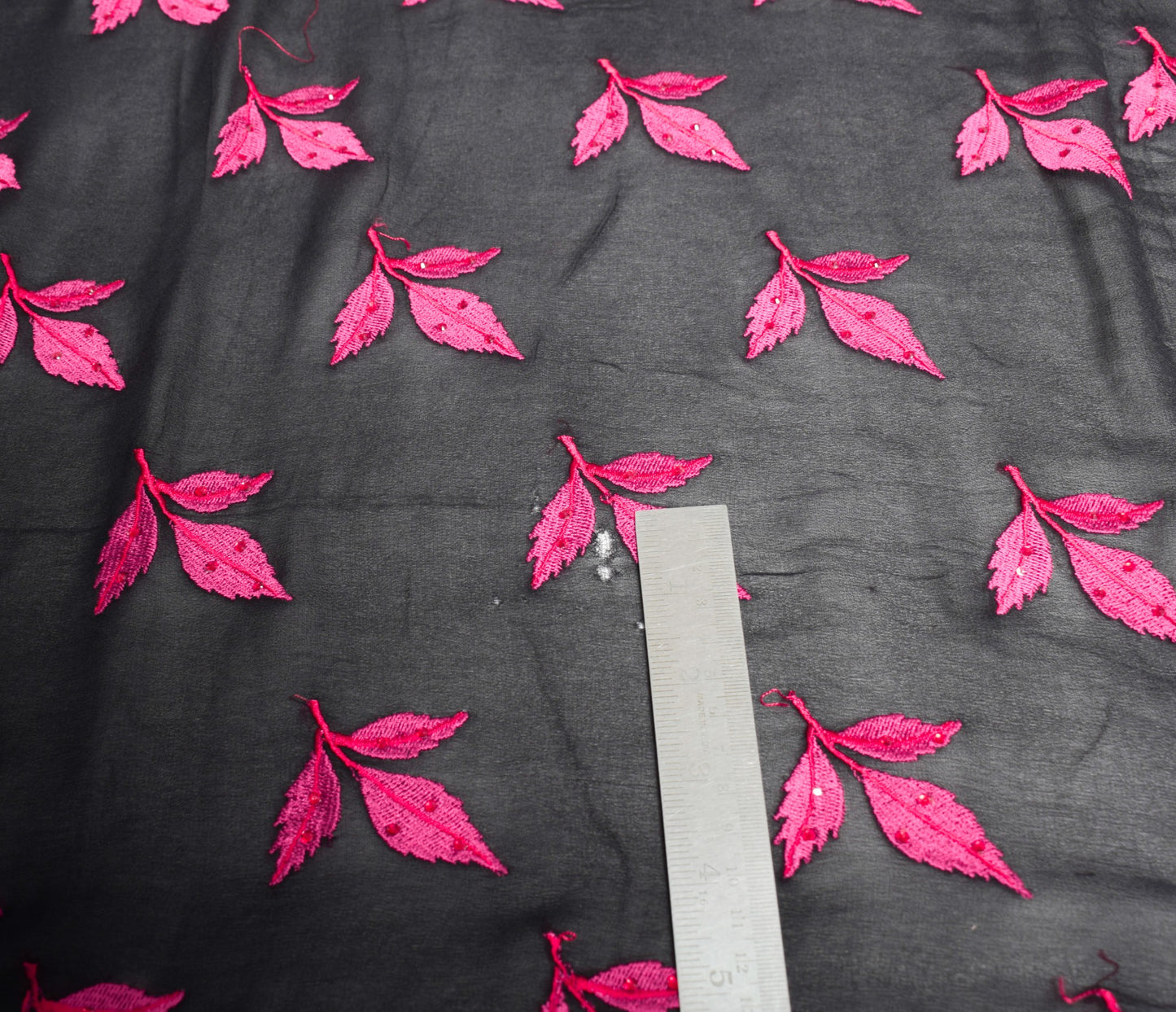 Sushila Vintage Black Scrap Dupatta Pure Georgette Embroidered Leaves Long Stole