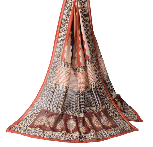 Sushila Vintage Hand Block Printed Scrap Dupatta Pure Cotton Silk Long Stole