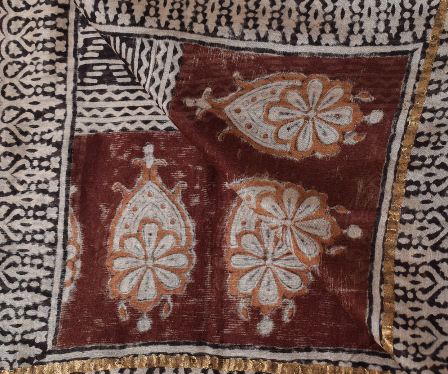 Sushila Vintage Hand Block Printed Scrap Dupatta Pure Cotton Silk Long Stole