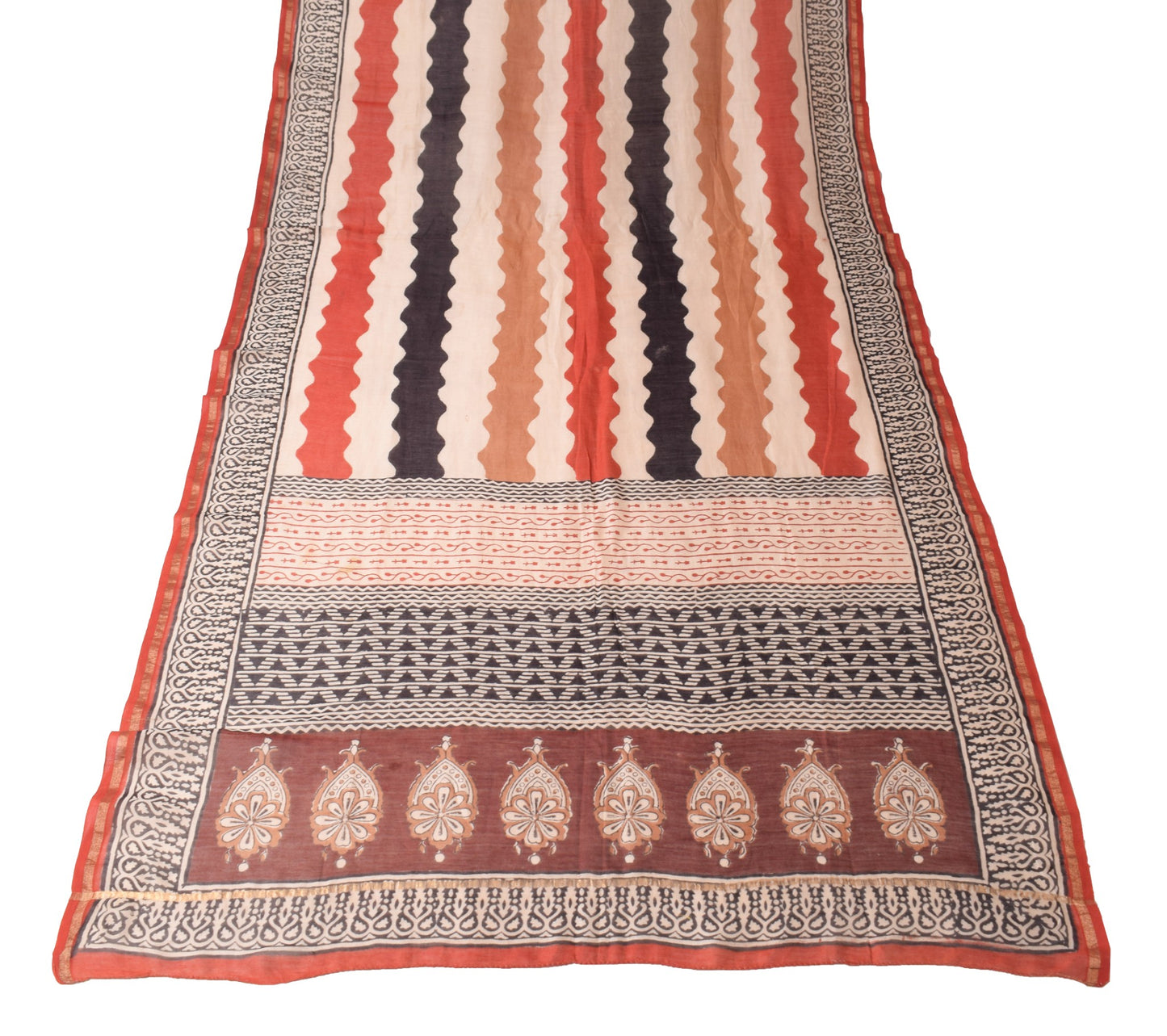 Sushila Vintage Hand Block Printed Scrap Dupatta Pure Cotton Silk Long Stole