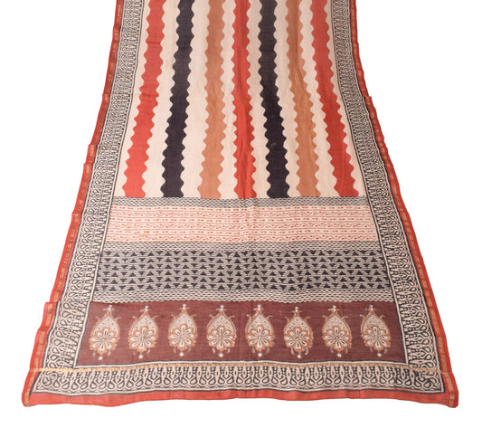 Sushila Vintage Hand Block Printed Scrap Dupatta Pure Cotton Silk Long Stole