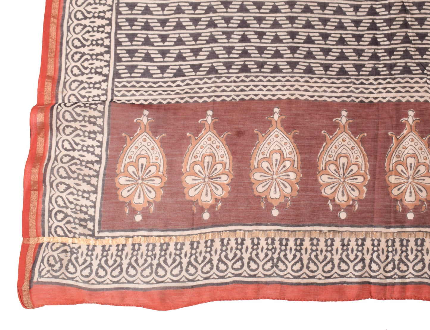 Sushila Vintage Hand Block Printed Scrap Dupatta Pure Cotton Silk Long Stole