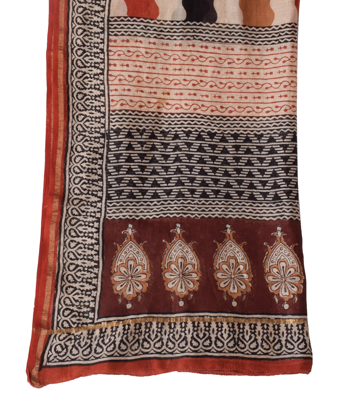 Sushila Vintage Hand Block Printed Scrap Dupatta Pure Cotton Silk Long Stole