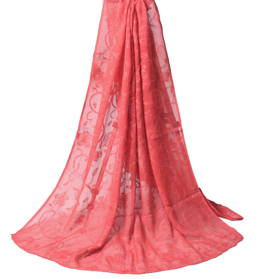 Sushila Vintage Carrot Scrap Dupatta Lucknow Chikankari Pure Georgette LongStole