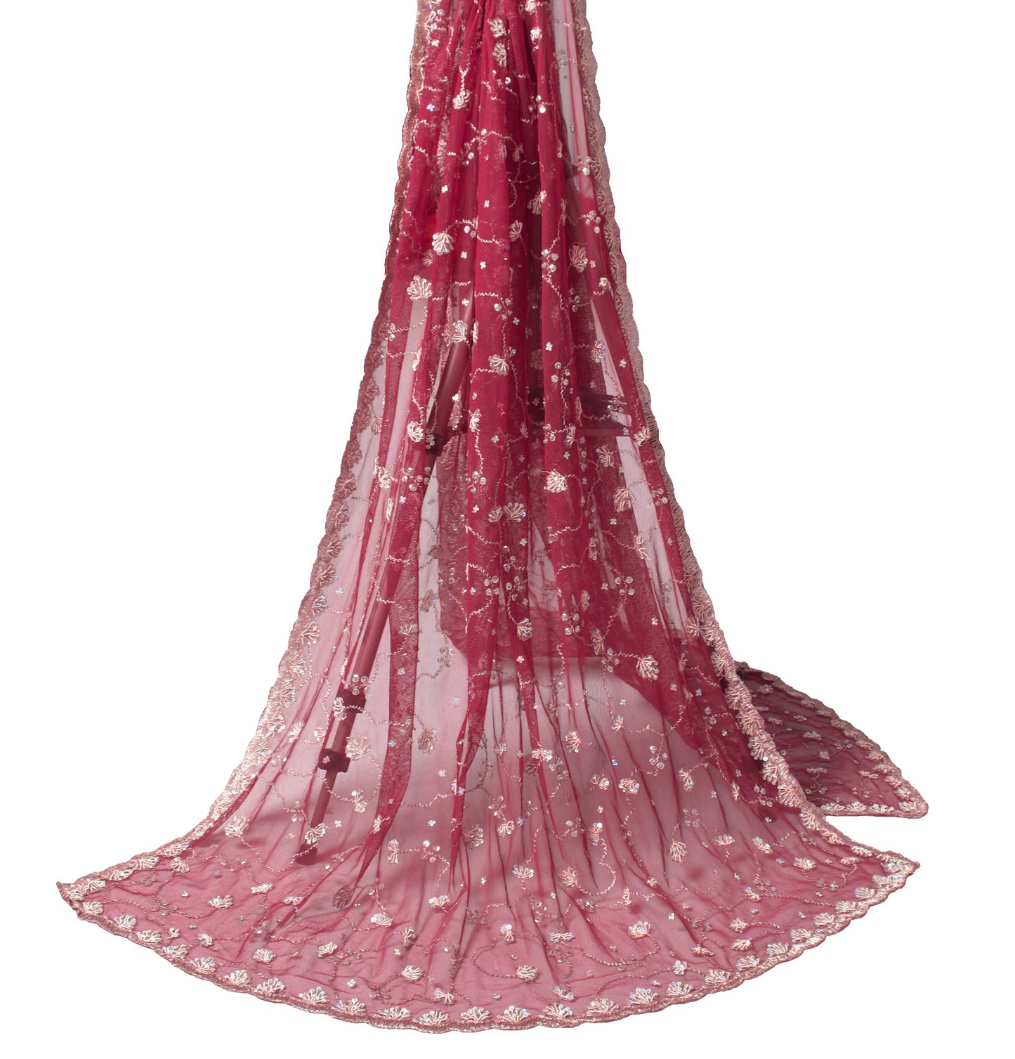 Sushila Vintage Berry HEAVY Scrap Dupatta Zardozi Work Cutwork Net Long Stole