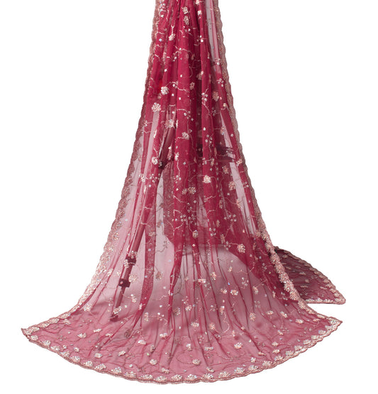 Sushila Vintage Berry HEAVY Scrap Dupatta Zardozi Work Cutwork Net Long Stole